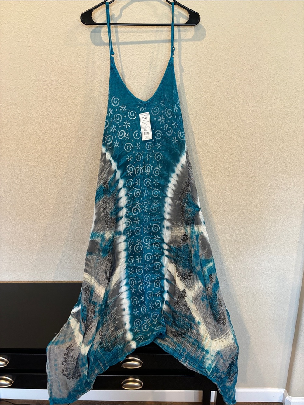 Rhea one size Teal and Gray Tie-Dye harem jumpsuit.